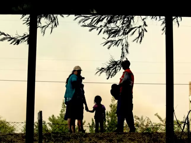 Niña observa cómo avanza el fuego en Nacimiento. Imagen: Víctor Contreras, Gobernación Biobío.
