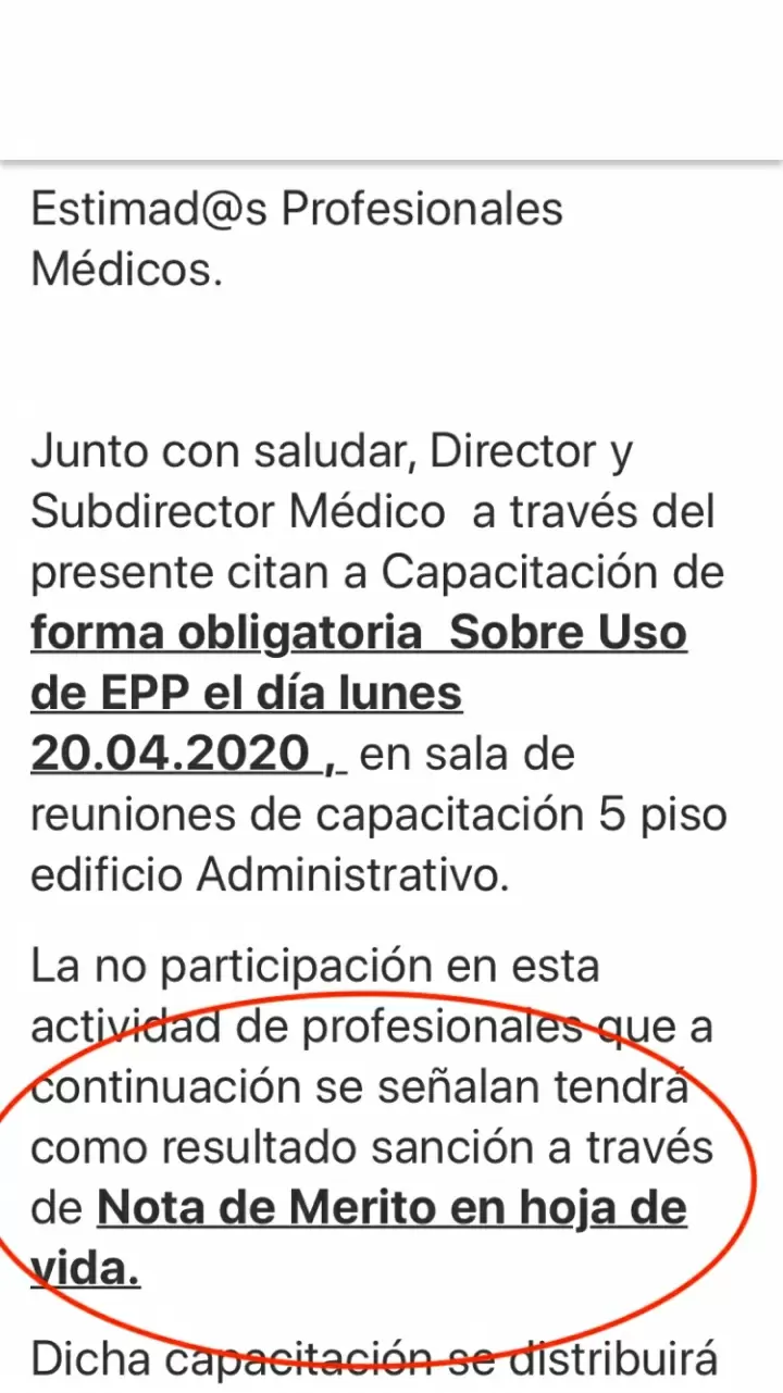 Copia de un extracto del e-mail que recibieron los funcionarios.